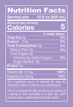 Nutrition Facts, D-Stress Strawberry Lavender: 5 calories, 0g sugar