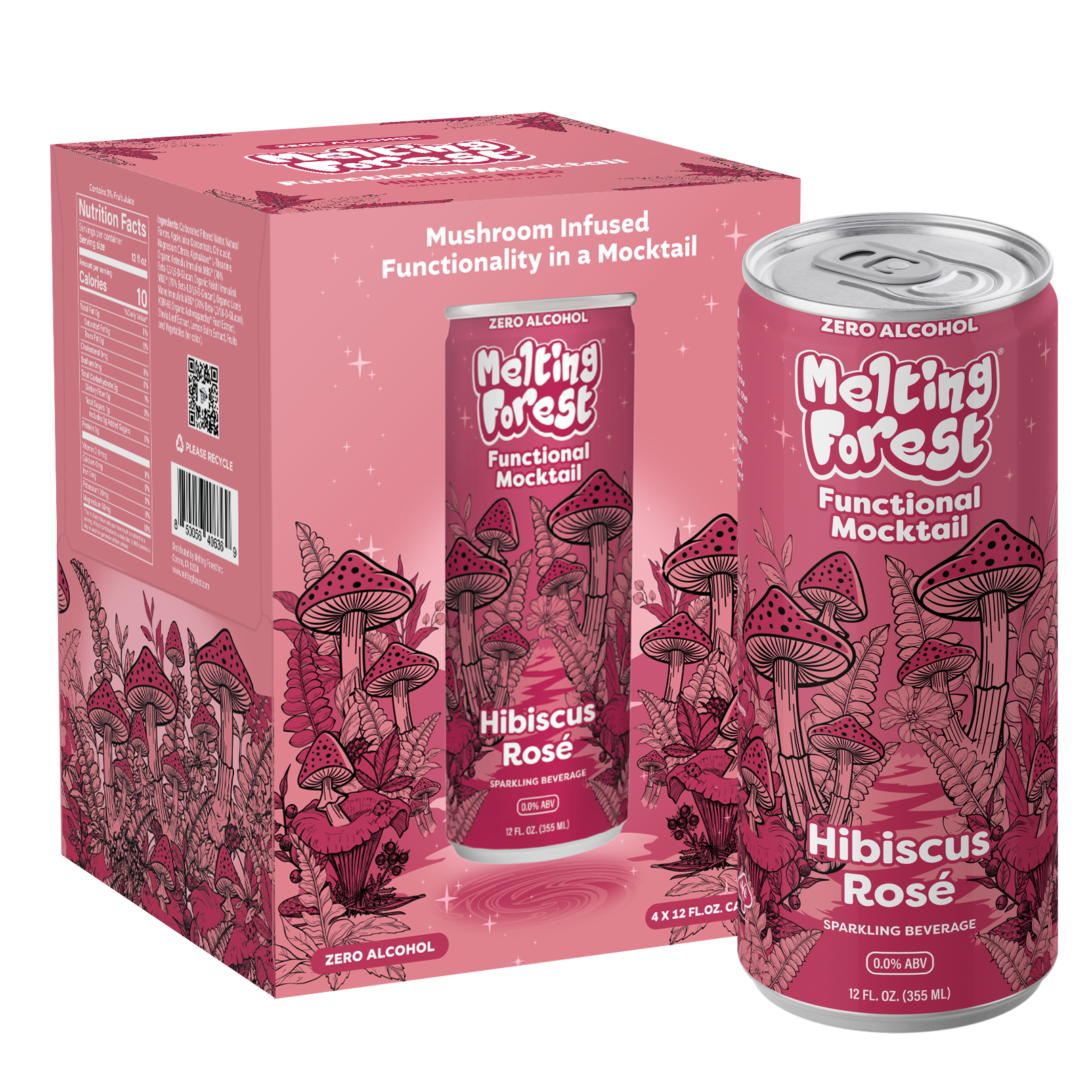 Mushroom Mocktail Drink 4 Pack - Hibiscus Rosé