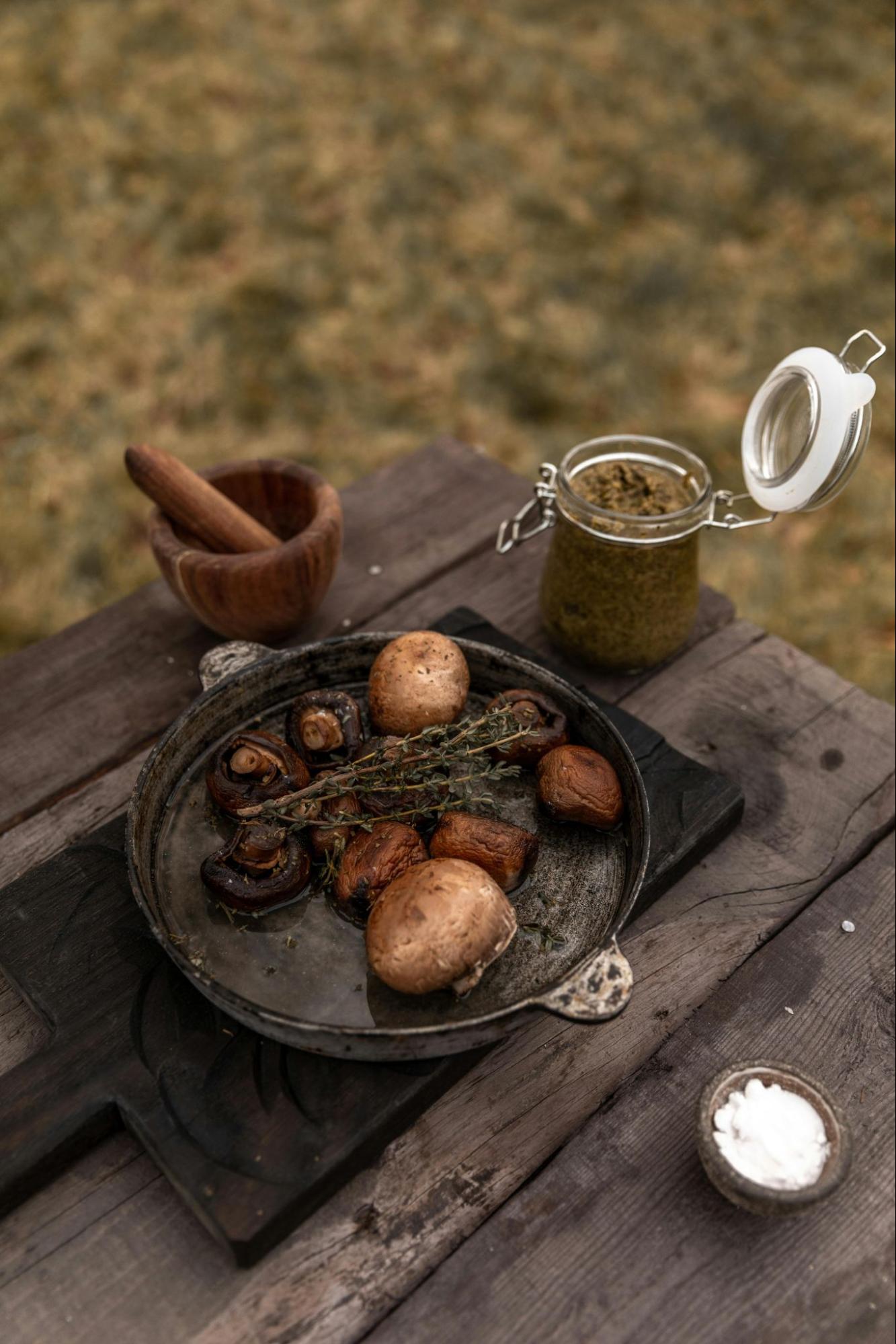 Mushrooms on a Plate Outside