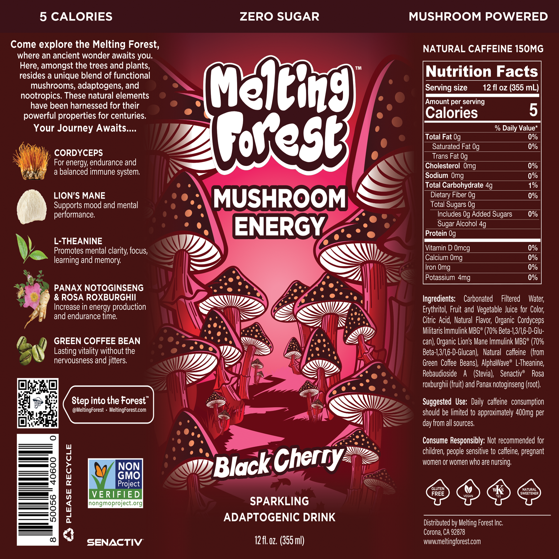 Mushroom Energy Drink 12 Pack - Black Cherry