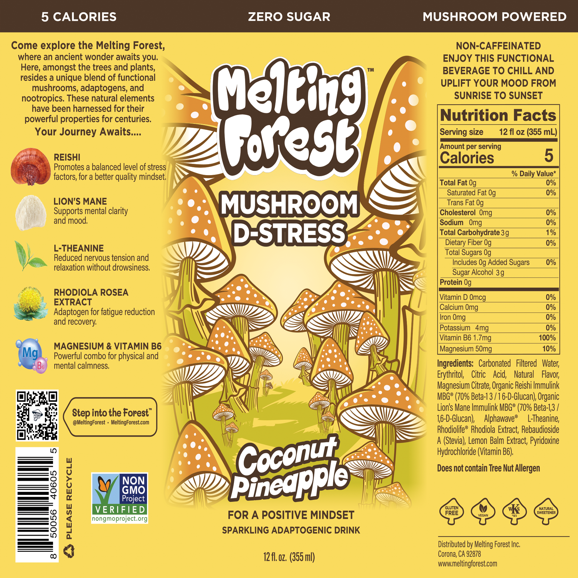 Mushroom D-Stress Drink 12 pack - Coconut Pineapple