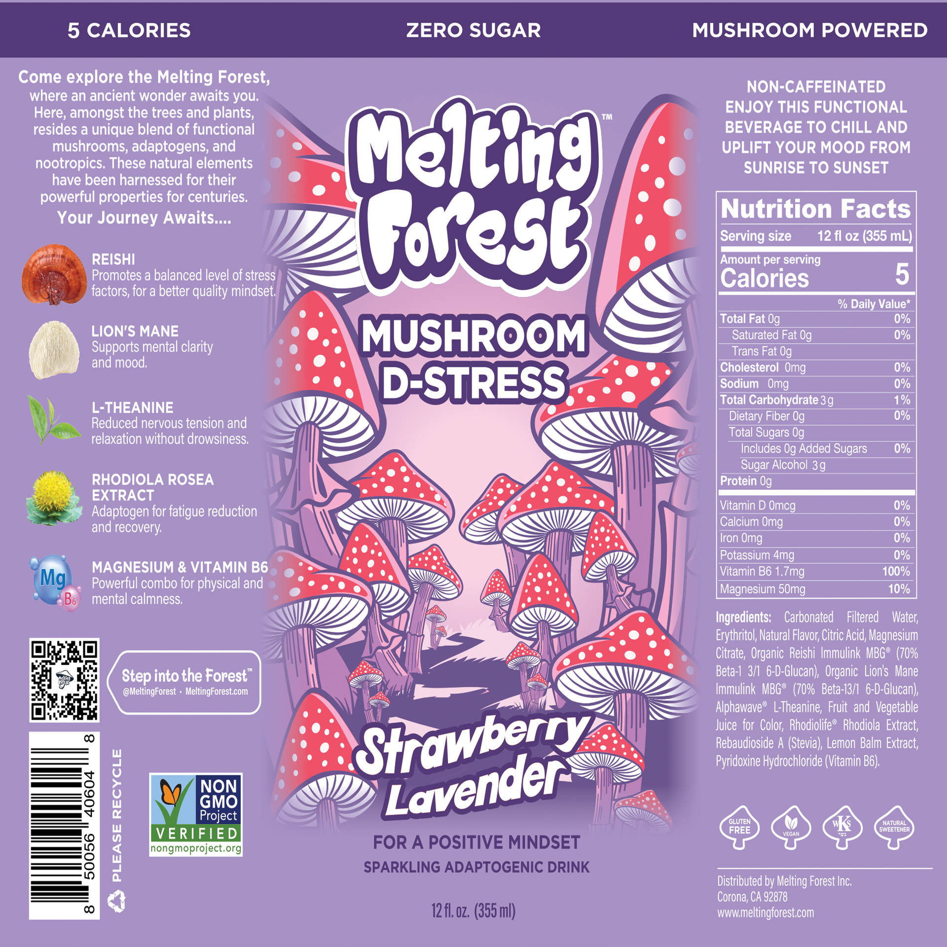 Mushroom D-Stress Drink 12 Pack - Strawberry Lavender