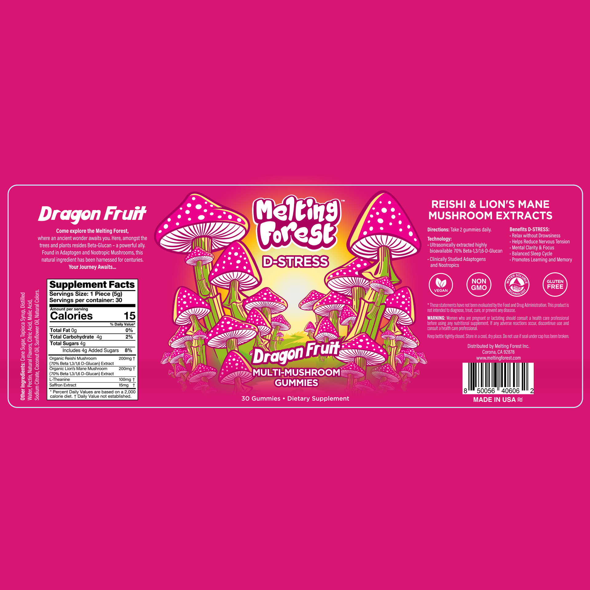 Melting Forest D-Stress Gummies Label