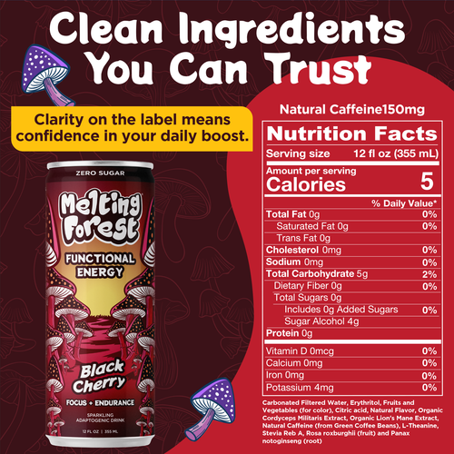 Mushroom Energy Drink 12 Pack - Black Cherry