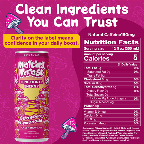 Mushroom Energy Drink 12 Pack - Strawberry Lemonade