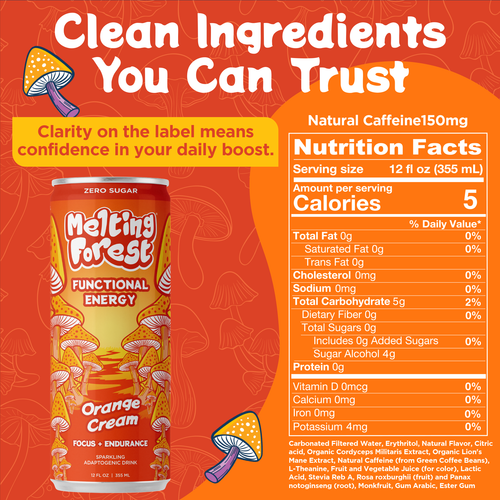 Mushroom Energy Drink 12 Pack - Orange Cream