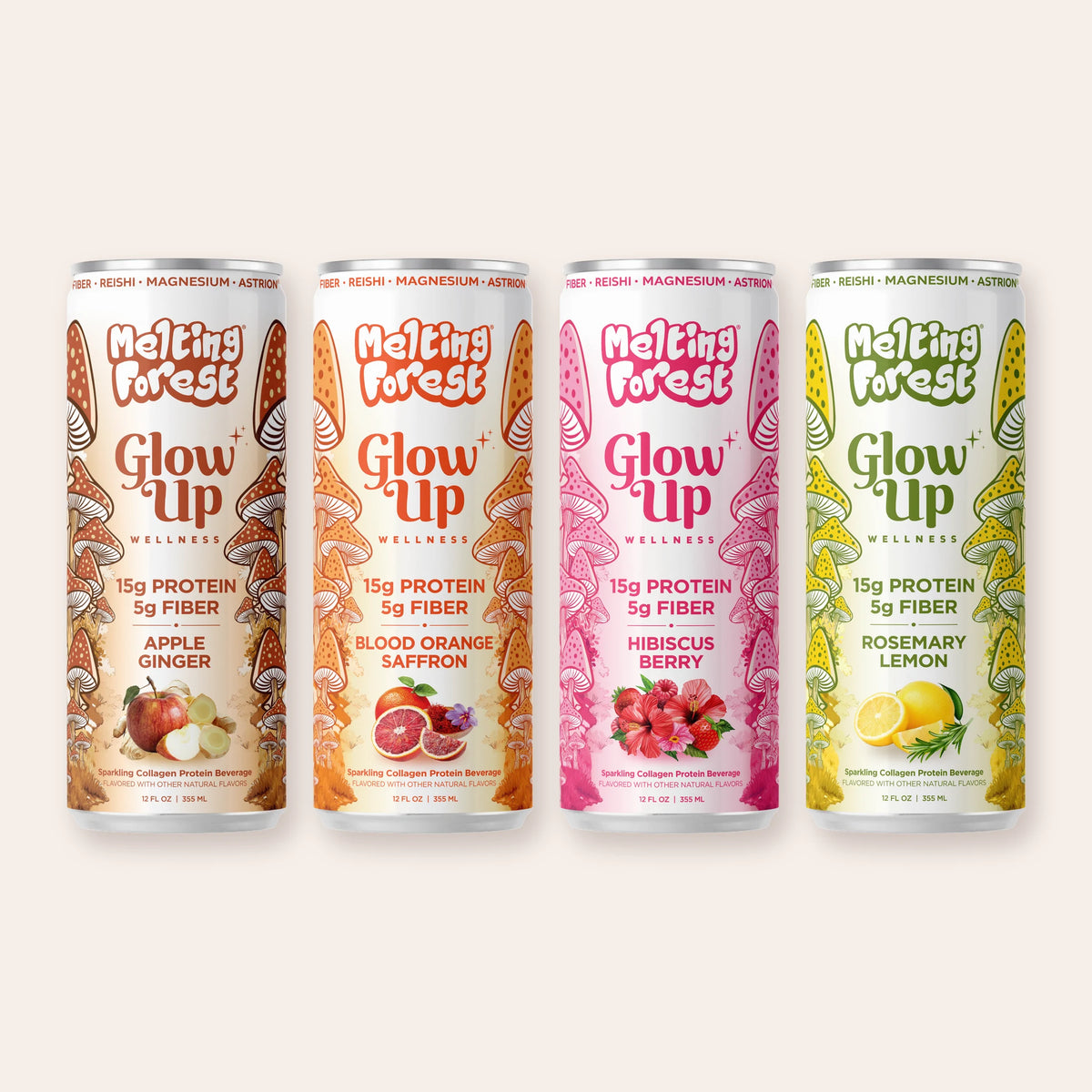 Glow Up Variety Pack: Apple Ginger, Blood Orange Saffron, Hibiscus Berry, Rosemary Lemon